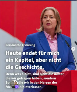Mit diesem Post auf Instagram kündigte SPD-Chefin und Bundesarbeitsministerin Bärbel Bas ihren Rücktritt von allen Ämtern an. - Foto: Bärbel Bas